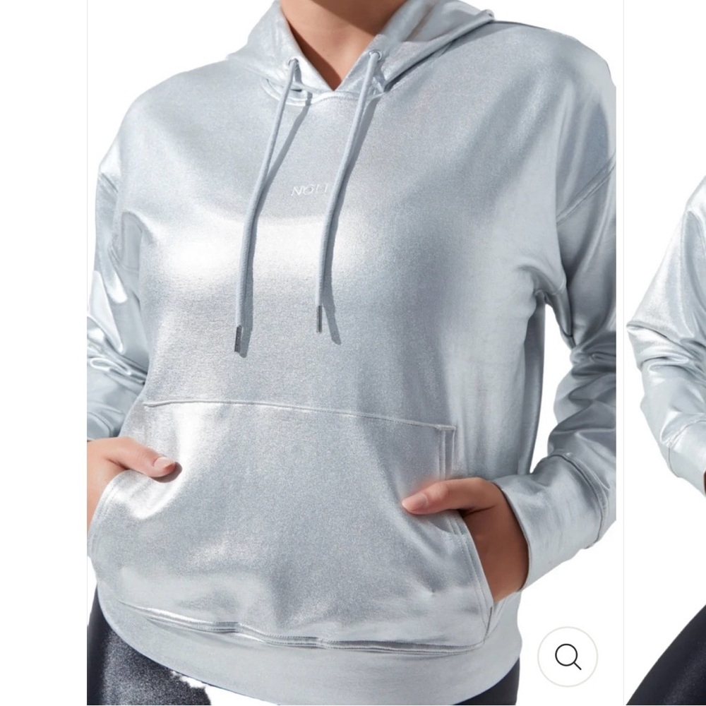 Noli Chrome Metallic Silver Hoodie XL Athleisure Pullover Sweatshirt